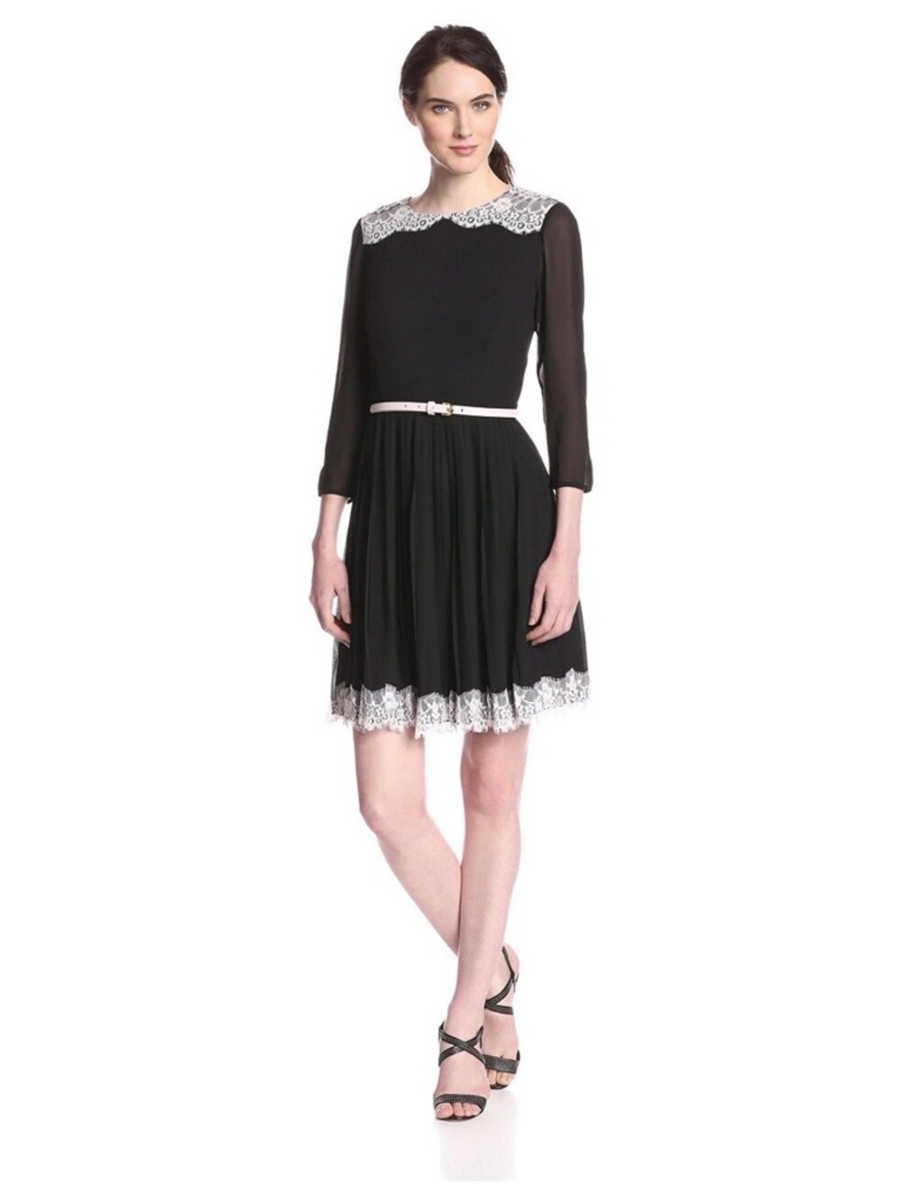 Ted Baker Women's Olivhia Fit-and-Flare Black Dress Lace Detail Size 0 = 2 Party